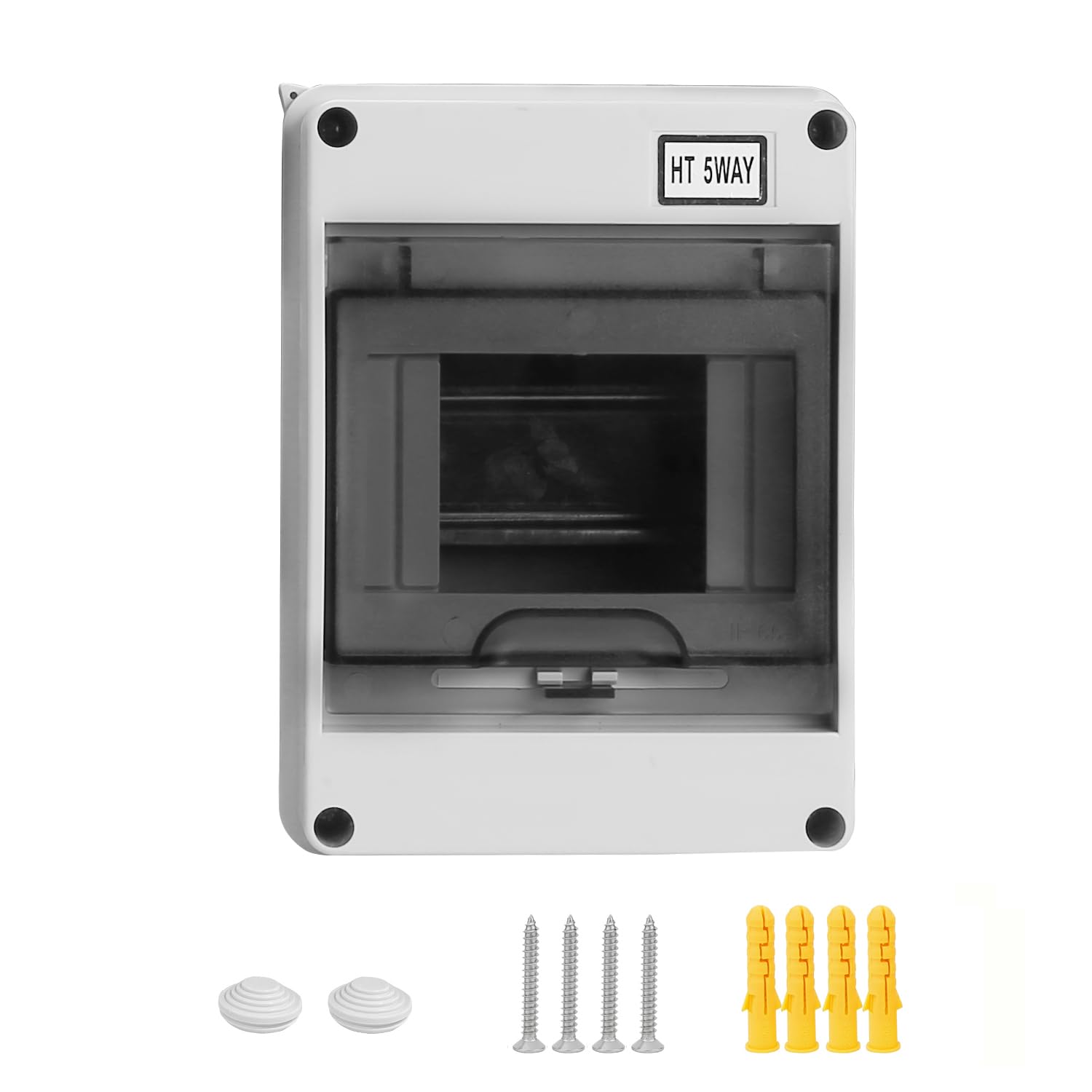 5 Ways Electrical Distribution Box IP65 Waterproof Transparent Cover Distribution Protection Box Circuit Breaker MCB Switch Meter Timer PC Plastic Junction Wire Box HT Outdoor (5P)