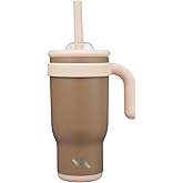 Konokyo 18 oz Tumbler with Side Handle, Insulated Water Bottle with Straw and 2 in 1 Lid, Stainless Steel Cup Travel Coffee Mug for Sports Office Gym,Brown