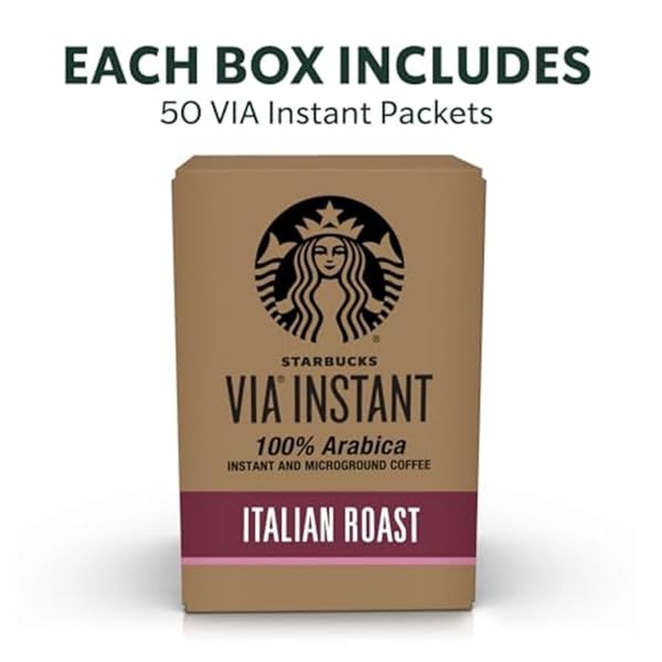STARBUCKS VIA INSTANT COFFEE, DARK ROAST COFFEE, ITALIAN ROAST, 100% ARABICA, 1 BOX (50 PACKETS)