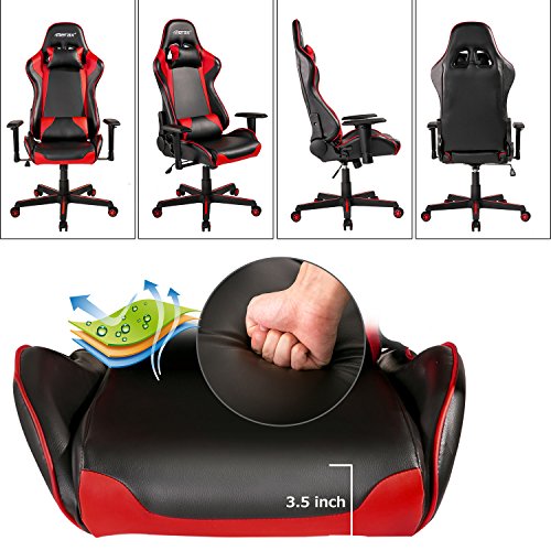 Merax PP036276JAA Racing Style Gaming Ergonomic Design High-Back PU Leather Chair, L X 27.6" W X 52.6" H, Red - Thumbnail 7