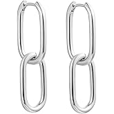 Feskive Gold Hoop Earrings for Women Delicate Paperclip Chunky Hoop Earrings U-Shaped Pearl Earrings Lightweight Minimalist Jewelry