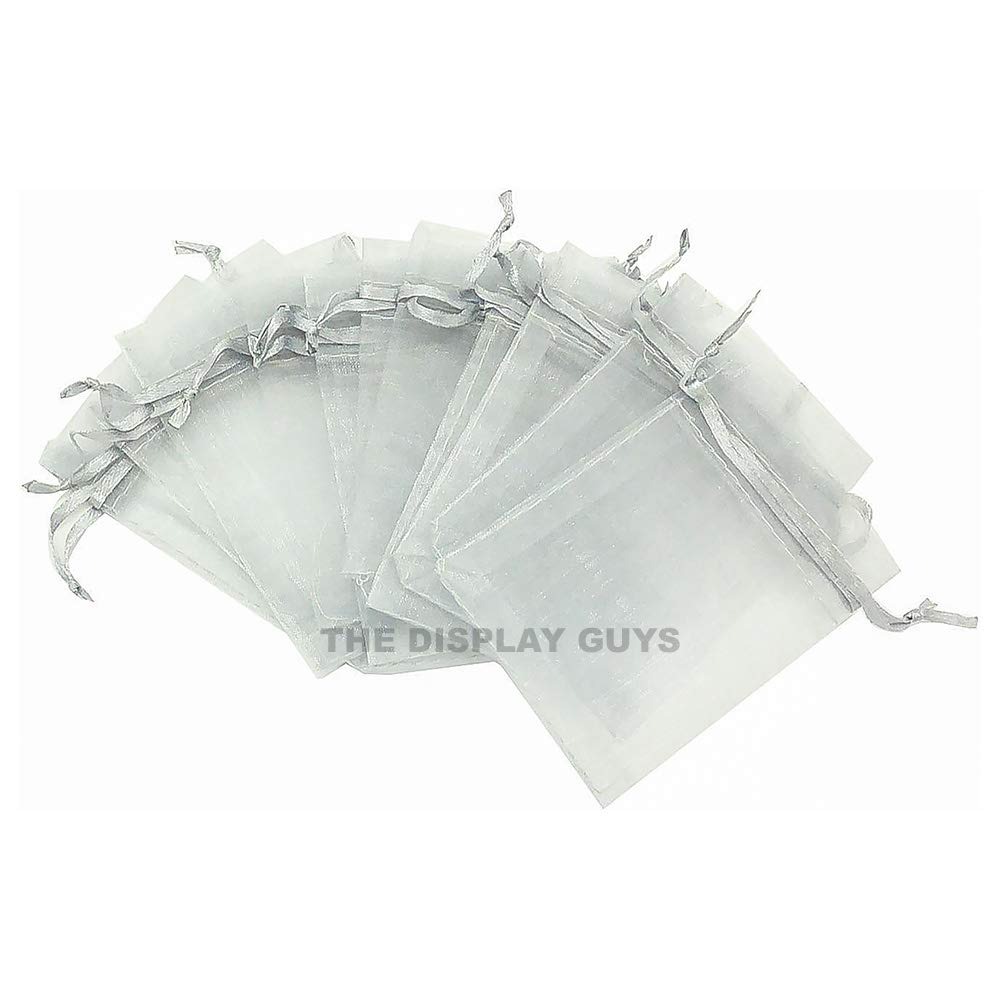 TheDisplayGuys 100-Pack 15x10cm Silver Sheer Organza Gift Bags with Drawstring, Jewelry Candy Treat Wedding Party Favors Mesh Pouch
