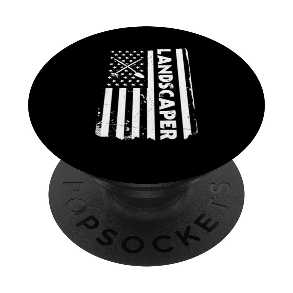 USA Flag Landscaper Garden Rake And Shovel Gardener America PopSockets Swappable PopGrip