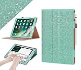 iPad Pro 12.9 (Compatible with 2017 and 2015 Model) Case, WWW [Luxury Laser Flower] Premium PU Leather Case Protective Cover with Auto Wake/Sleep Feature for iPad Pro 12.9 (Both 2017 and 2015) Green
