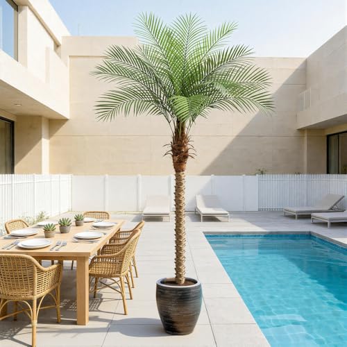 ZEEOZE 210cm Artificial Palm Tree Phoenix Artificial Tall Palm Trees with 15 Adjustable Leaves Artificial Plants Phoenix for Outdoor Patio Pool Home Office Living Room Garden (1 Unit, 210cm)