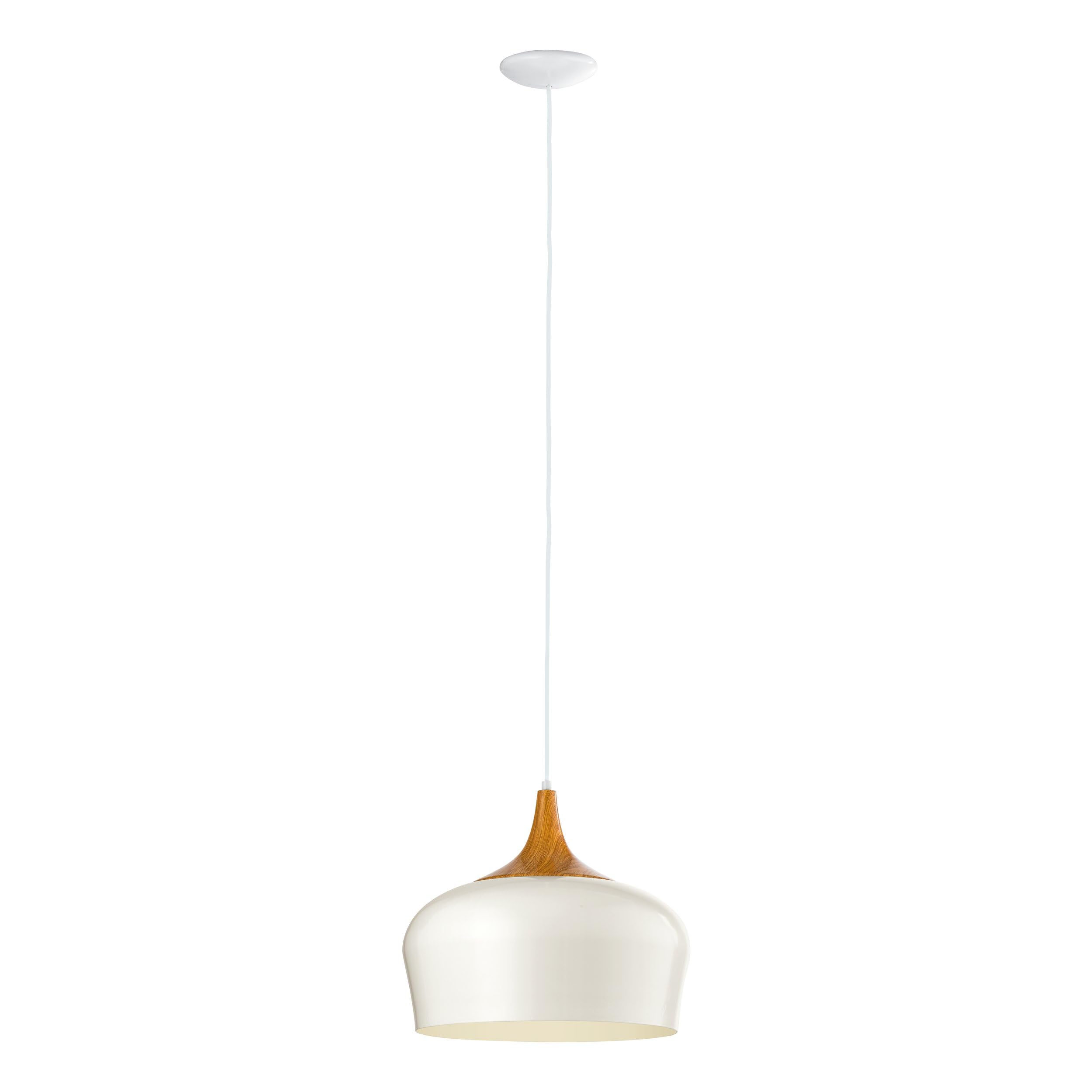 Eglo Pendant Light Obregon, 1-Light Modern Hanging lamp, Metal Pendant in Cream and Oak Wood, Dining Table lamp, Hanging Living Room Light with E27 Socket