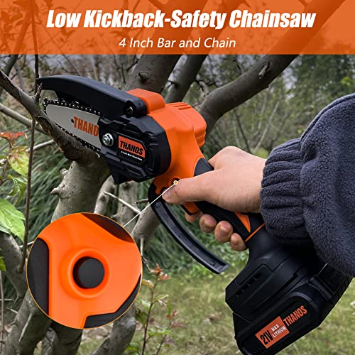 THANOS Mini Chainsaw Cordless,4 inch Electric Chainsaw,Brushless motor,One-Hand Operated Portable Pruning Chain Saw with 2 Batteries & Chains,for Garden Trimming Branch Wood Cutting