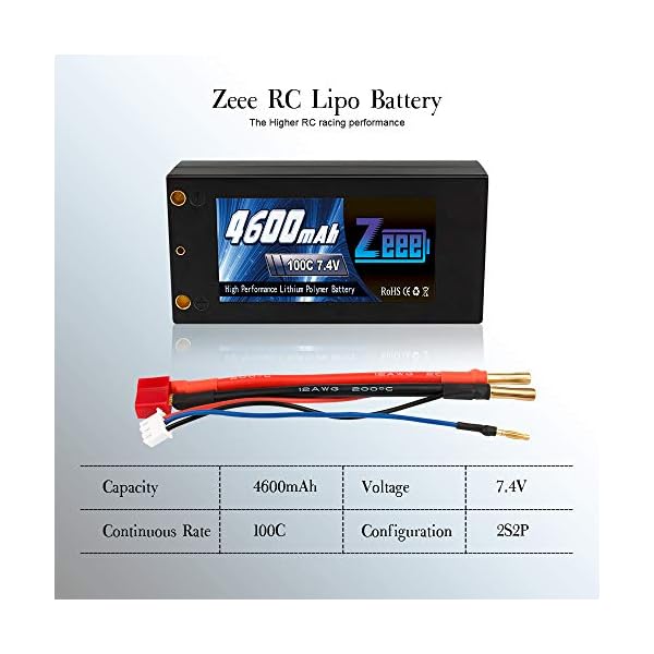 Zeee 2S Kurzer Lipo Akku 7,4V 100C 4600mAh Hardcase RC Batterie mit 4,0 mm Kugel to Deans T Stecker für RC Fahrzeuge… – Bild 5