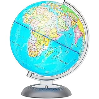 Illuminated World Globe for Kids with Stand – Built-in LED Light Illuminates for Night View – 8 Inch Diameter