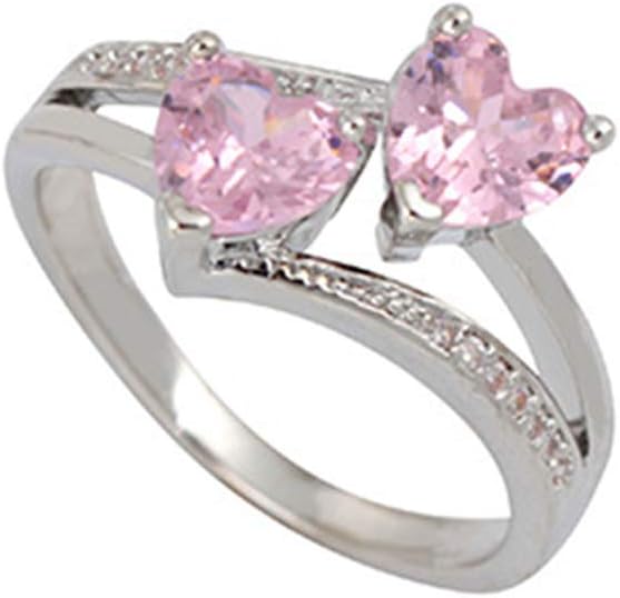 Potato001 Fashion Finger Ring Double Love Heart Rhinestone Women Ring Finger Jewelry