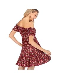 HUMELYAN Womens Summer Off The Shoulder Boho Vestidos florales Casual de manga corta con botones y volantes Flowy Beach Sundresses