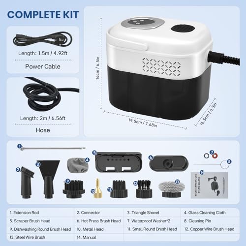 TLPEMN Nettoyeur Vapeur 2500W, Nettoyeur Vapeur Professionnel avec 6 Modes Réglables, Réservoir 1700ml, 15 Accessoires pour Sols, Vitres, Cuisine, Salle de Bain, Voiture et Rideaux