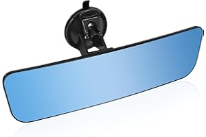 SLIIMU 12'' Large Anti Glare Rear View Mirror with Suction Cup, Stick on Universal Frameless Inside Rearview Blue Mirror with Parabolic Wide Angle Mounted on Windshield for Car Marine Auto Boat Truck SUV Van