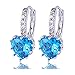 GULICX Girls Silver Tone Prong Cubic Zirconia Heart Pierced Drop Huggie Earrings Light Blue