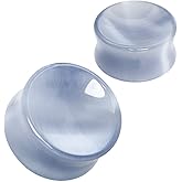 Pierced Owl - Natural Grey Cat's Eye Concave Stone Saddle Plugs, Sold as a Pair