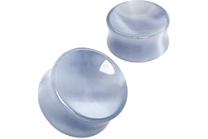 Pierced Owl Natural Grey Cat's Eye Concave Stone Saddle Plugs, Sold as a Pair