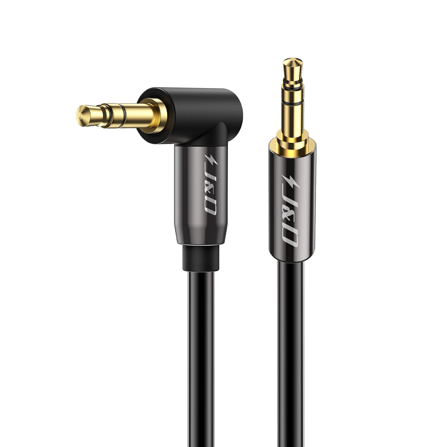 J&D 3.5mm AUX Audio Cable 3 m - 1/8 inch Stereo Male to Male Cord, 90° Right Angle Jack, Gold Plated Connectors, Suitable for Phones, Speakers, Car, and Audio Devices
