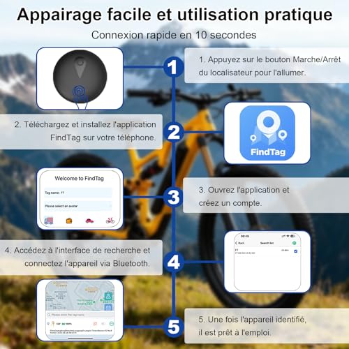 Traceur GPS Voiture,Magnétique Smart Tag Tracker,Traceur caché localisateur,Traceur sans Abonnement,Étanche IP67,Compatible avec iOS et Android,pour Véhicules/clés/Moto/Bagage/Enfant/Wallet-