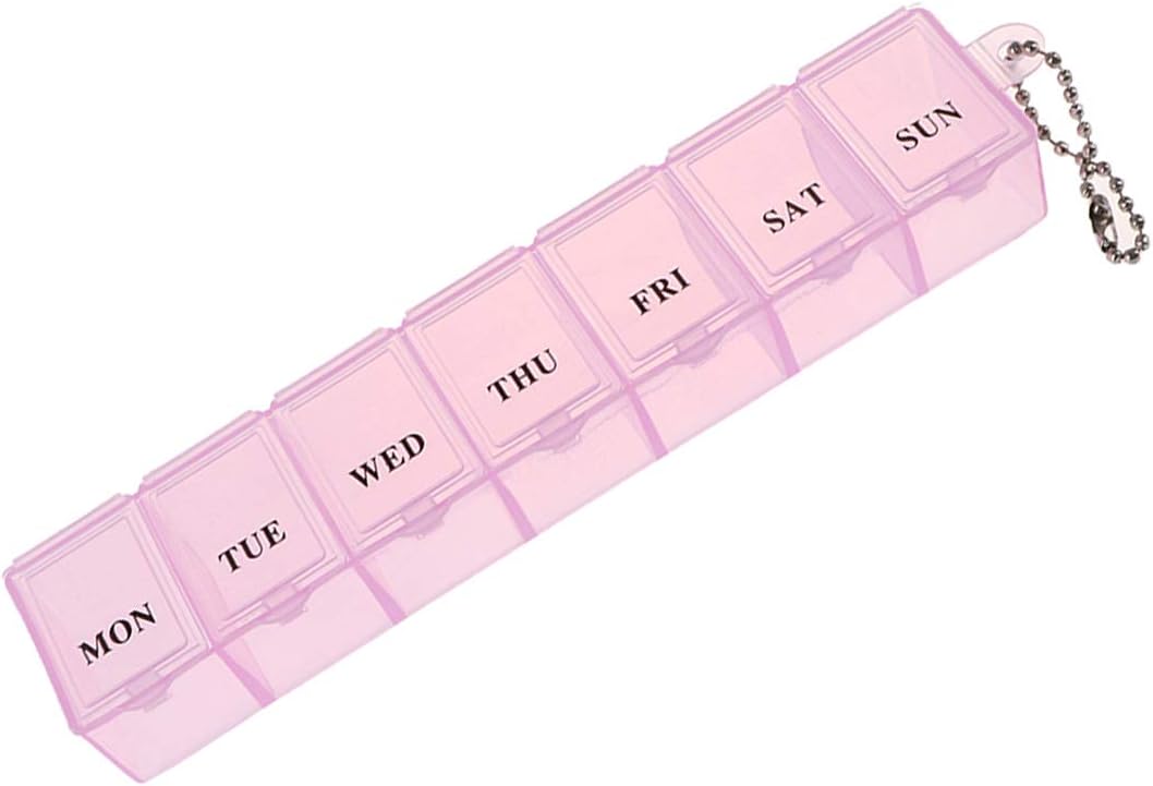 Pill Box Organiser 7 Day One Time a Day Pill Dispenser Storage Case for Medication Supplements, Vitamins and Cod Liver Oil Pink