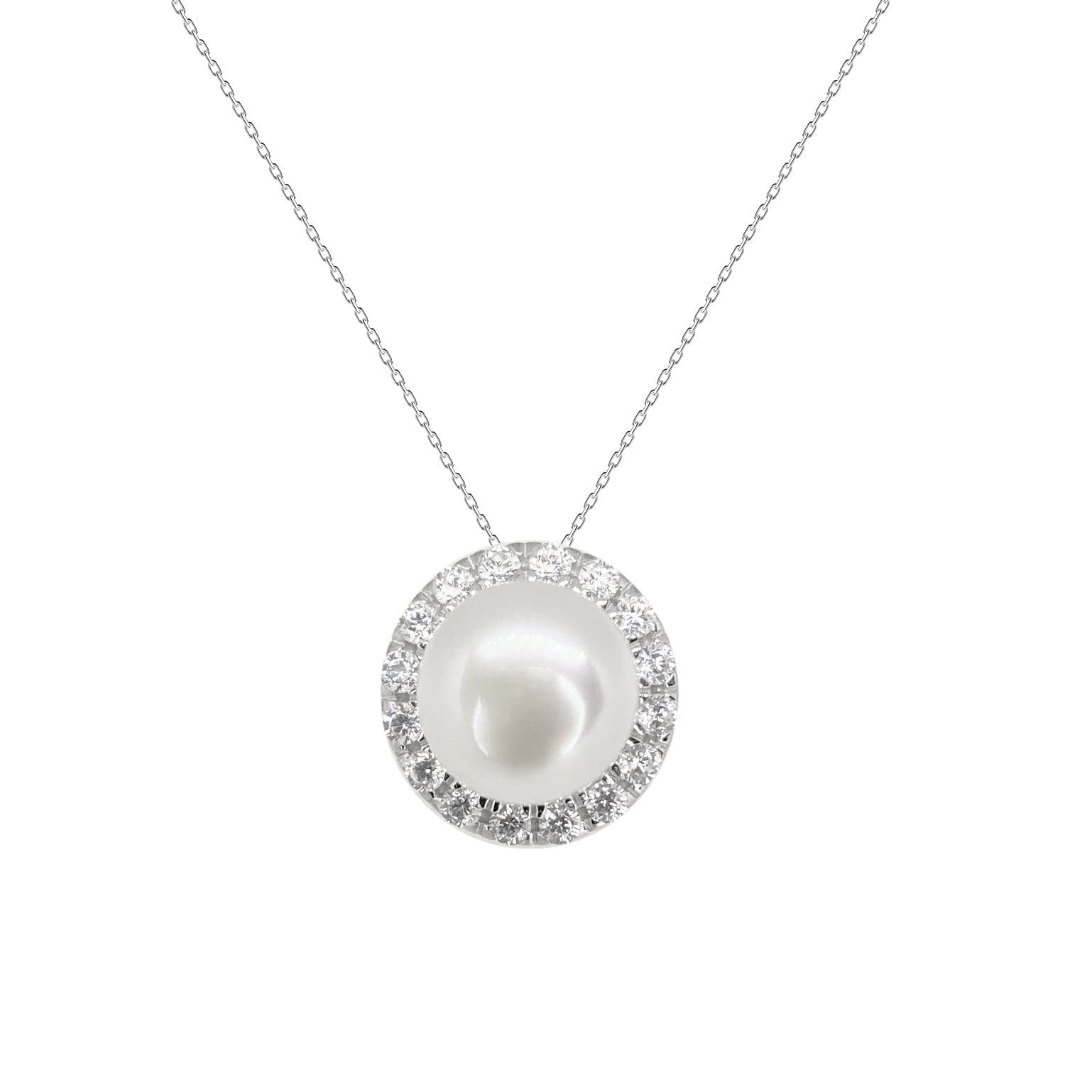 Cubic Zirconium and 10mm Freshwater Cultured Pearl Cluster Pendant