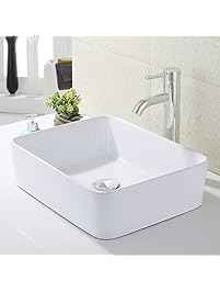 KES Bathroom Rectangular Porcelain Vessel Sink Above Counter White Countertop Bowl Sink for Lavatory Vanity Cabinet Contemporary Style, BVS110