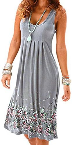 Womens Ladies Casual O-Neck Print Sleeveless Midi Dress Summer Loose Ruched Club Party Camis Dresses Beach Sundress