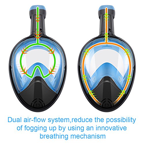 BFULL Newest Version Full Face Easy Breath Snorkel Mask 180° Panoramic Sea View Anti-fog Anti-leak Snorkeling Mask with Action Camera Mount and Soft Adjustable Head Straps For Kids and Adults - Thumbnail 5
