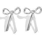JONAYUOV Gold & Silver Bow Knot Earrings for Women, Drop Earrings Long Tassel Chain Earrings, Gold Plated Charm Butterfly Ribbon Bow Earrings
