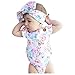 XWDA Baby Girls Romper Cotton Floral Print Newborn Infant Baby Jumpsuits Bodysuits Outfit with Headband