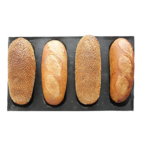 Amzchoice Silicone Non Stick Baking Liners Mat Bread Mold Bread Mould (4 Loaf, Black)