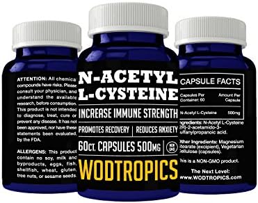 N-Acetyl-Cysteine Capsules For Immune Strength, Recovery, and Reduce Anxiety - N-Acetyl-Cysteine Nootropic for Enhancing Mental and Physical Performance by WodTropics