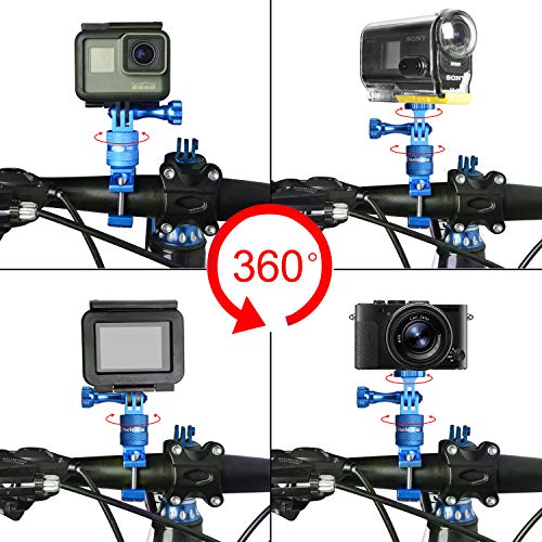 8in1 Aluminum Alloy 360° Roatary Action Camera Bike Motorcycle Handlebar Clamp Mount Kit Motion Sports Camcorder BMX Bicycle Seatpost Pole Holder Compatible with GoPro Sony Akaso-Blue - Thumbnail 2