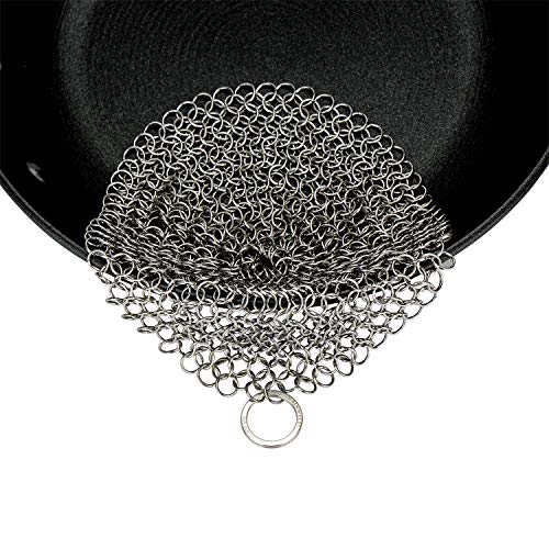 GAINWELL Stainless Steel Chainmail Scrubber Steel Cast Iron Cleaner 8in - Thumbnail 3