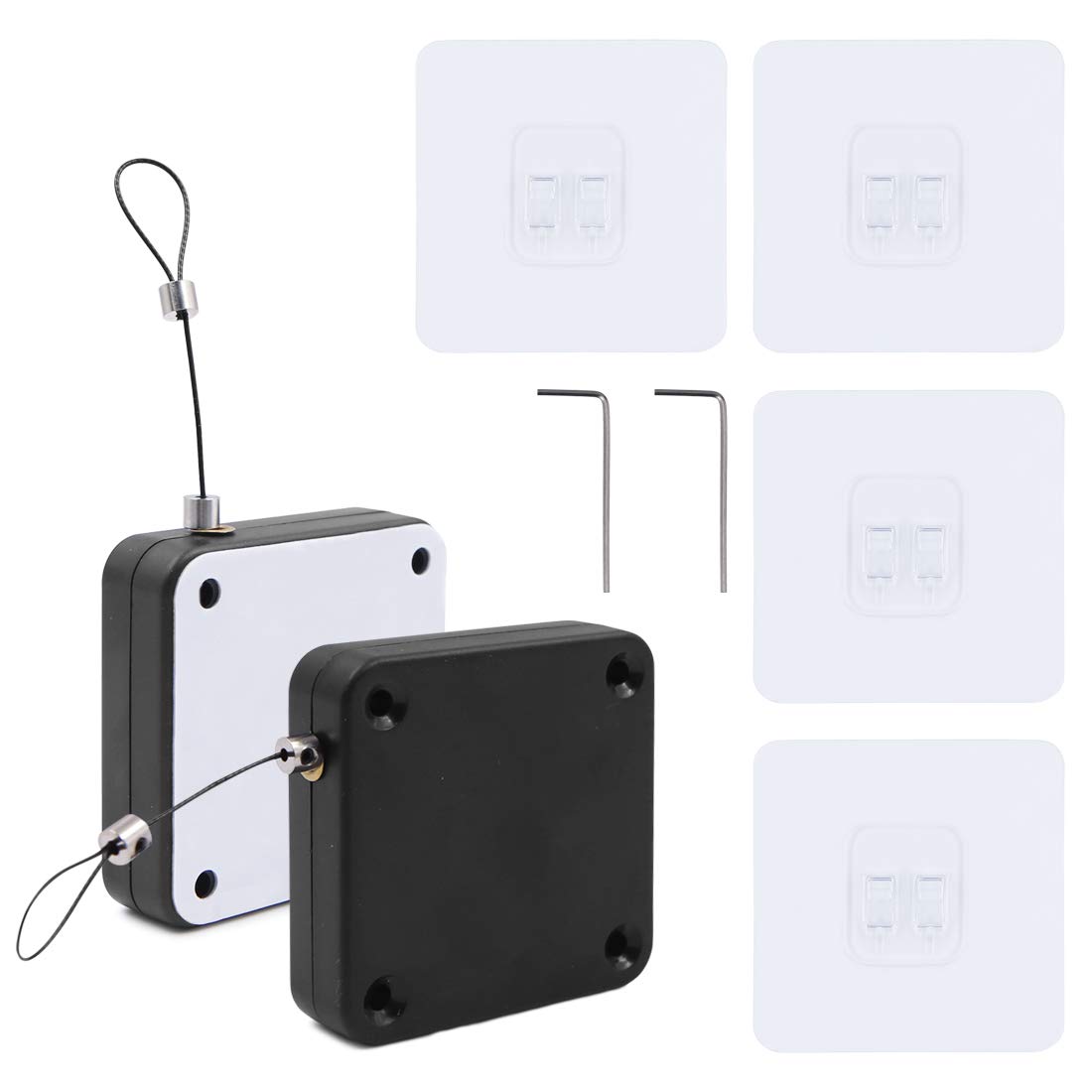 2 Pcs Automatic Sensor Door Closer with Drawstring,Punch-Free Automatic Door Closer with 4 Pieces Hook and 2 Pieces Wrench