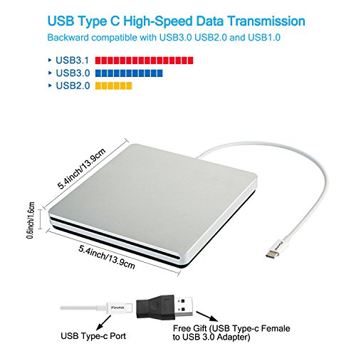 Ploveyy-USB-C-Superdrive-External-DVDCD-Reader-and-DVDCD-Burner-for-latest-Mac-ProMacBook-ProASUS-ASUSDELL-Latitude-with-USB-C-Port-Plug-and-Play-Silver