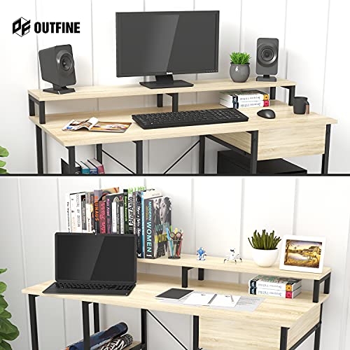 OUTFINE Desk Computer Desk Office Desk with Drawer, Monitor Stand and