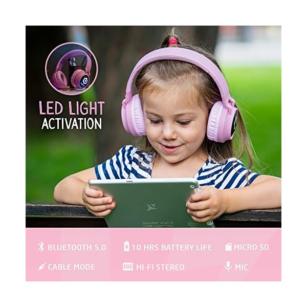 Headphones-for-Kids-PowerLocus-Bluetooth-Headphones-Kid-Headphone-Over-Ear-with-LED-Lights-Foldable-Headphones-with-MicrophoneVolume-Limited-Wireless-and-Wired-Headphone-for-PhonesTabletsPCTV PowerLocus Headphones for Kids, Bluetooth Headphones, Kid Headphone Over-Ear with LED Lights, Foldable Headphones with…
