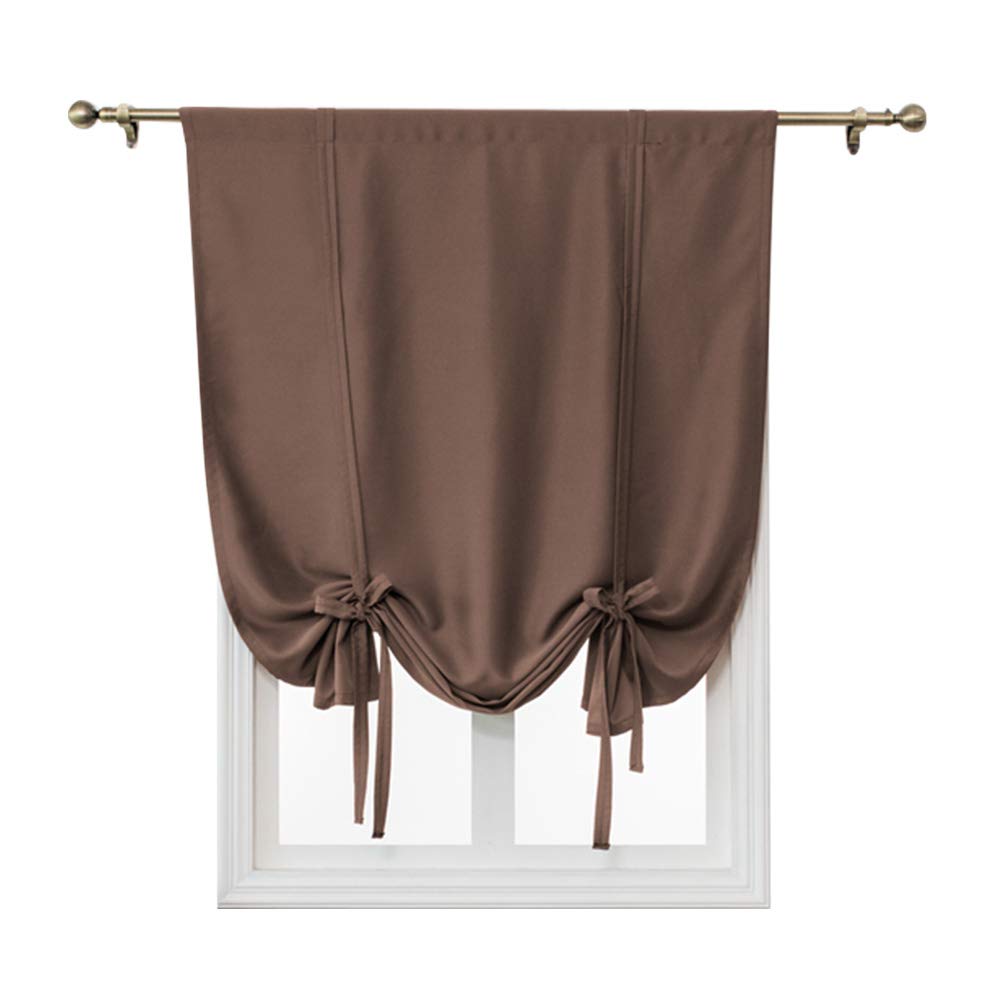 jianyana Burgundy Tie-Up Shade Curtain Window Treatment 1 Panel Rod Pocket Light Blocking Blackout Curtain Solid Short Curtains for Small Window