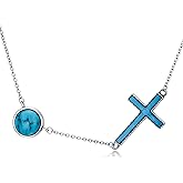 BETHZA Turquoise Sideways Cross Necklace 925 Sterling Silver Turquoise Gemstone Religious Cross Pendant Jewelry for Women