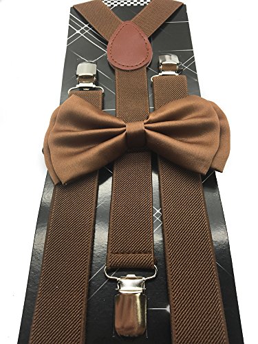 Dark Brown Color Wedding Accessories Adjustable Bow Tie & Suspenders