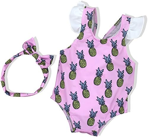Rutoe Baby Girl Swimsuit Pineapple Printed Bikini Ruffles Sleeve Backless Swimwear For Toddler Girl 18-24 Months