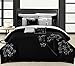 Chic Home 8-Piece Embroidered Comforter Set Complete Embroidery Pattern Bag with Bed Skirt and Decorative Pillows Shams, King, Floral Black White