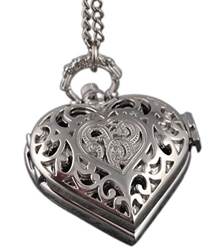 VIGOROSO Women's Steampunk HEART Harry Potter Locket Style Pendant Necklace Chain Pocket Watch in Box