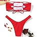 ZAFUL Women's Strapless Ribbed Lace Up High Cut Two Piece Bandeau Bikini Set (A-Red, L)