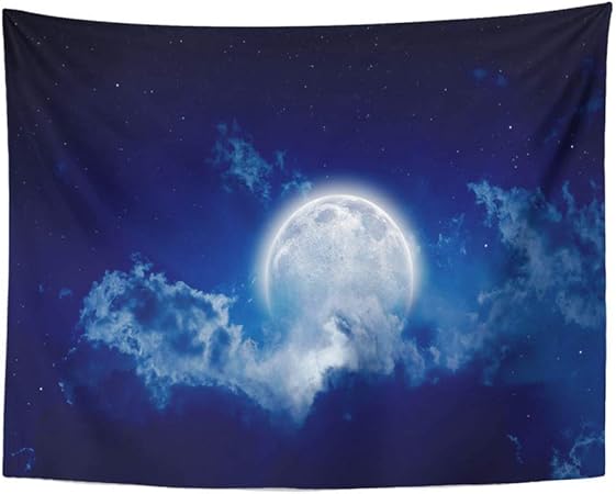 Aocck Tapestry Wall Hanging Peaceful Night Sky With Full Moon Stars Beautiful Clouds Of This Furnished 60 X 80 Home Decor Art Tapestries For Bedroom Living Room Dorm Apartment Amazon Co Uk Kitchen Home