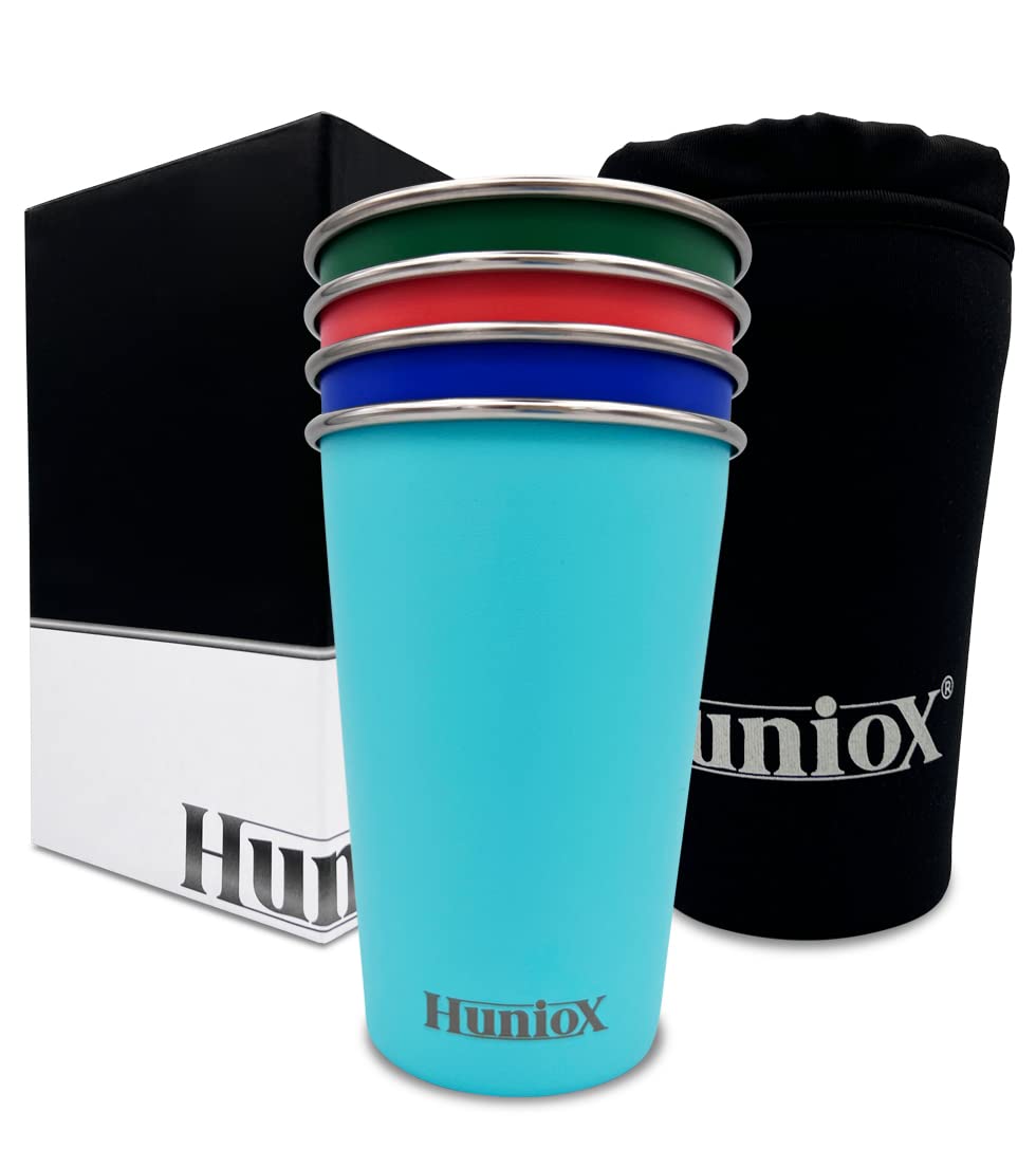 Huniox® 4 X 500 ML Stainless Steel Cup - Camping Cup - Wine Tumbler - Stackable Mugs - Camping Cups - Stainless Steel Cups (PURA VIDA, 500 ML)