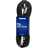 Shure C25J 25-foot Hi-Flex Cable with Chrome XLR Connectors, Black | Hi-Flex 25 foot (7.5 m) cable with chrome XLR connectors, for low-impedance operation