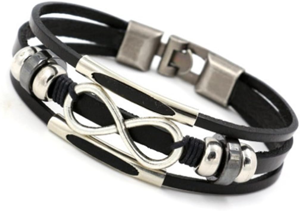 COSORO Punk Alloy Leather Bracelet Love Infinity Symbol with Stainless Steel Clasp Fit Men,Women(21cm) - Image 5
