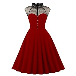 Women Ruffle Mock Neck Frill Trim Mesh Corset Dress
