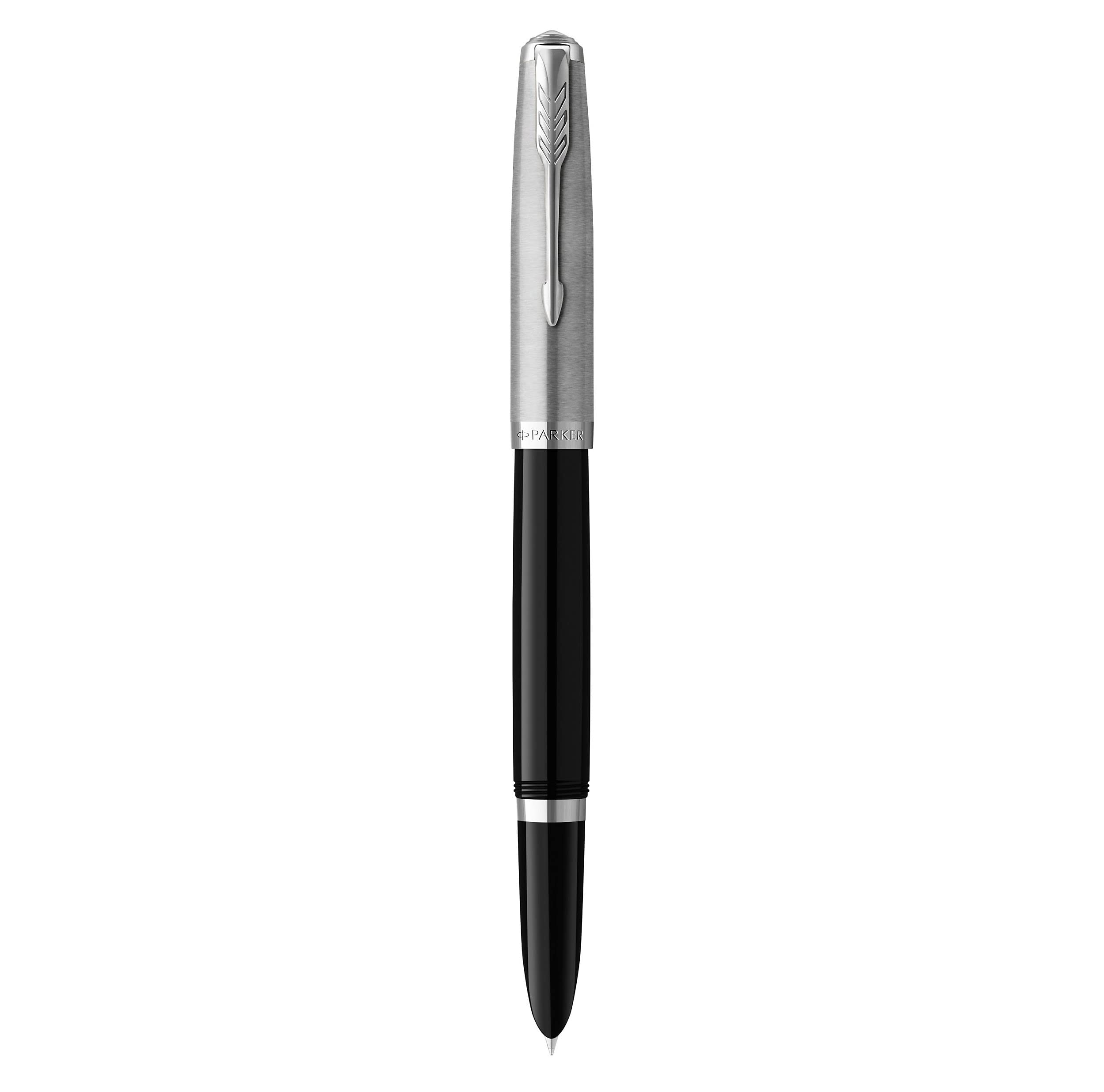 Parker 51 Fountain Pen, Black Barrel with Chrome Trim, Medium Nib with Black Ink Cartridge, Gift Box